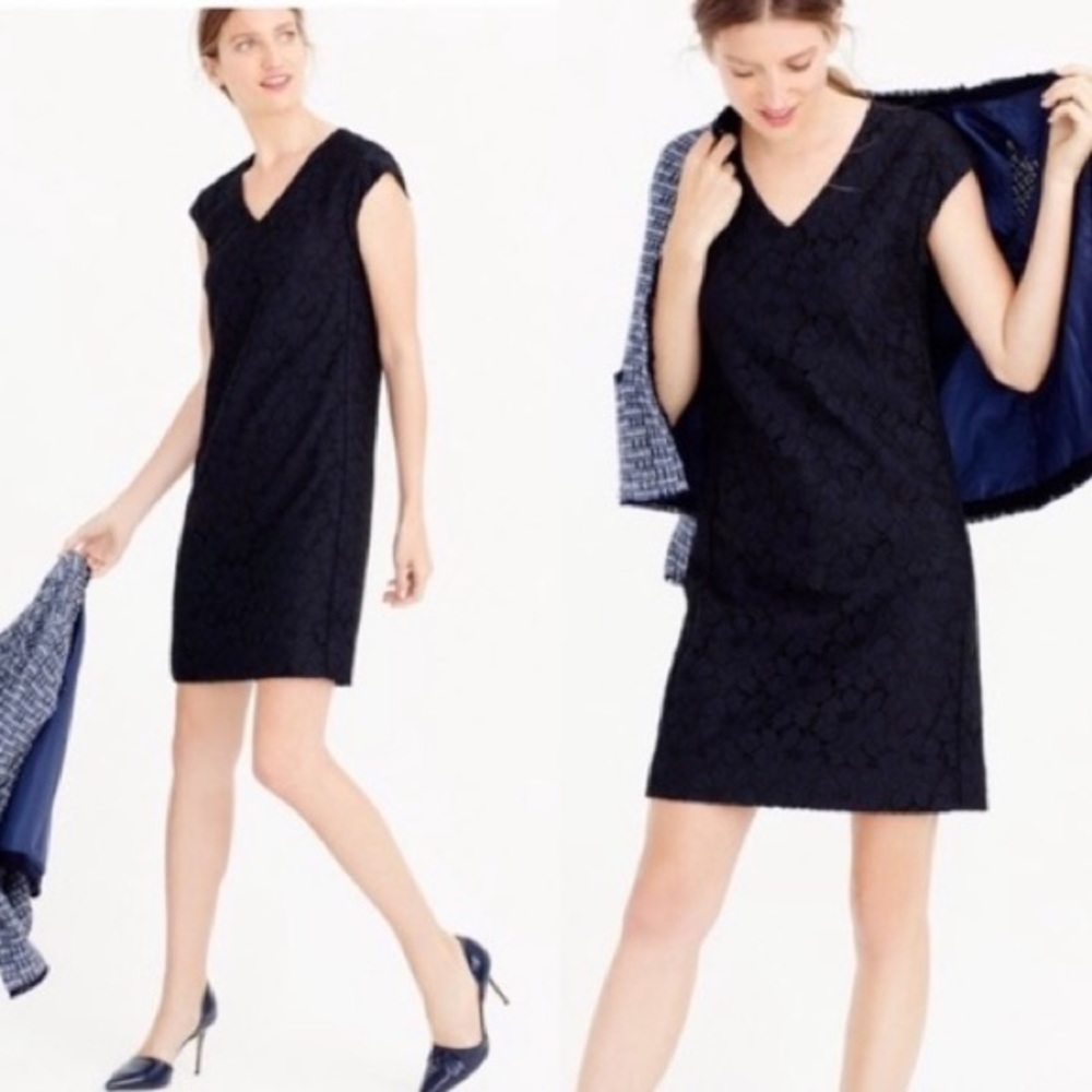 J. Crew Navy + Black Lace Sheath Dress